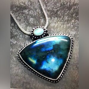 Labradorite Larimar Stamped 925 Sterling Silver Necklace